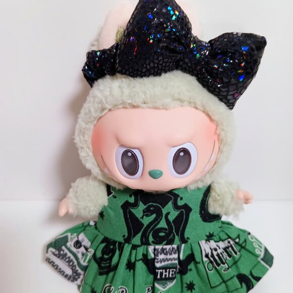 Labubu Harry Potter Slytherin Dress with Snake Metallic Print Bow Outfit - Picture 6 of 6